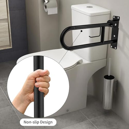 Toilet Grab Bar 24 Inch,YuanDe Matte Black Anti-Slip U-Flip-Up Handrails | Stainless Steel,Knurled Grip, Paper Holder, Toilet-Side Use, Sit/Stand Assistance, Elderly/Disabled/Pregnant Safety Assist - color: Matte Black, size: 24 IN