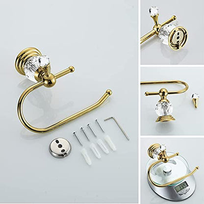 WOLIBEER Crystal Towel Ring, Gold Toilet Paper Holder Hand Towel Holder Towel Hook Tissue Roll Paper Holder Wall Mounted Towel Hanger 2 Pieces Sets - color: Gold