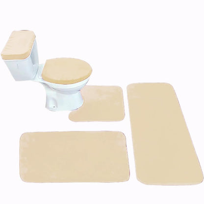 Madeals Long Memory Foam Bathroom Rug Set 5 Piece with Toilet Lid Cover and Tank Cover Set Beige - color: Beige, size: 20"x46"/20"x32"/Contour/Lid Cover/Tank Cover