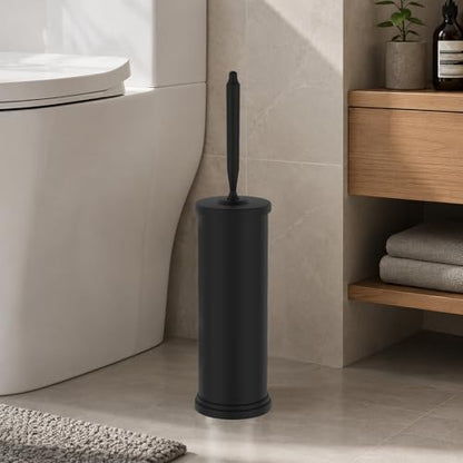Stainless Steel Toilet Bowl Brush and Holder Set Scrubber Black | Weighted Stable Base Removable Inner Tube Toilet Bowl Brush Splash-Proof Design for Deep Cleaning Space Saving Storage - color: Black