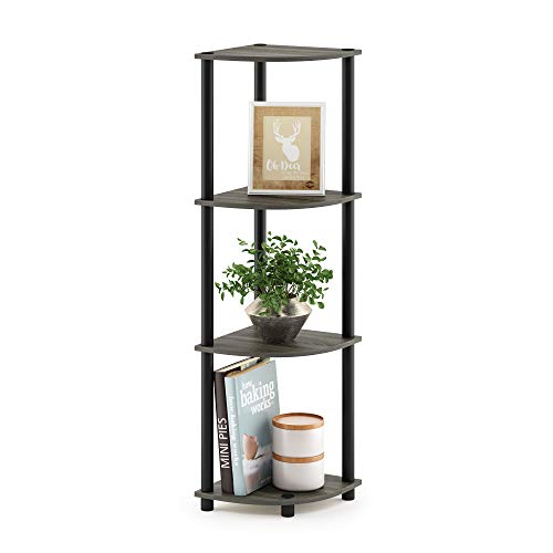 Furinno TURN-N-TUBE Corner Shelf, 4-Tier Corner Bookshelf, Display Storage Shelves with Open Shelves, for Organization and Storage, Living Room, Home Office, Garage, French Oak - color: French Oak Grey/Black, size: 4-Tier Round Tube