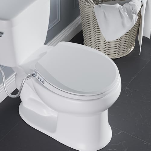 Clirass Bidet Toilet Seat, Soft Close Round Toilet Seat, Button control Feminine/Posterior Wash Switch, Knob Control Water Pressure,White Bidet Seat Attachment with Brass inlet - color: White, size: Round