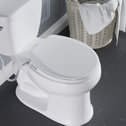 Clirass Bidet Toilet Seat, Soft Close Round Toilet Seat, Button control Feminine/Posterior Wash Switch, Knob Control Water Pressure,White Bidet Seat Attachment with Brass inlet - color: White, size: Round