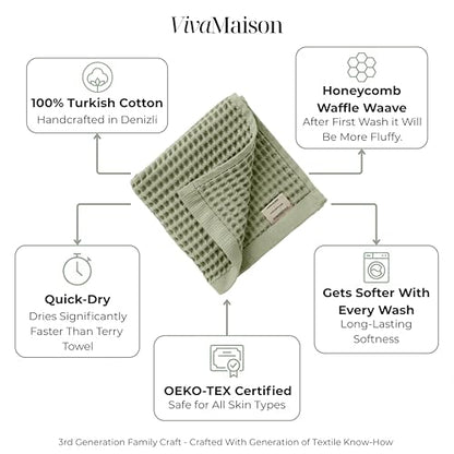 Waffle Washcloths Set of 8 Green - Premium Quality 100% Turkish Cotton Face Washcloth, Soft Makeup Towel, Shower Cloth, Kitchen Towel (Dark Green, Set of 8 Washcloths) - color: Dark Green, size: Set of 8 Washcloths