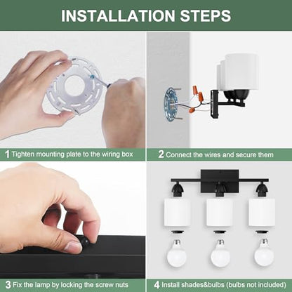 Black Bathroom Lights Over Mirror, Anti-rust Vanity Light Fixture for Bathroom, Modern 3-Light Wall Sconce Light for Living Room, Standard E26 Base, Milky White Glass Shades, Bulbs Not Included - color: Black-3Light