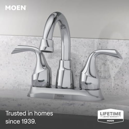 Moen Idora Chrome Two-Handle Centerset Bathroom Sink Faucet with Drain Assembly, 84115 - color: Chrome, size: 4 Inch Centerset