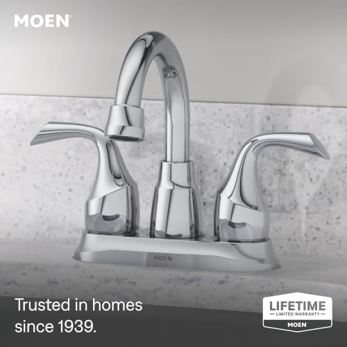 Moen Idora Chrome Two-Handle Centerset Bathroom Sink Faucet with Drain Assembly, 84115 - color: Chrome, size: 4 Inch Centerset