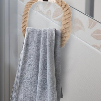 Kichvoe Bohemian Style Towel Ring, Rustic Handmade Wooden Bead Towel Ring Saving Bathroom Holder Decorative Macrame Hand Holder 6.29X6.29X0.39In