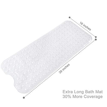 TEESHLY Bathtub Mats for Shower Tub, Extra Long Non-Slip 39 x 16 Inch Bath Mat with Drain Holes and Suction Cups, BathMat for Bathroom with Machine Washable (Clear) - color: Clear