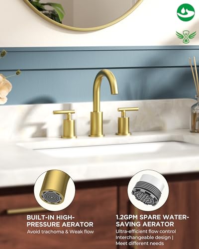 FORIOUS 2 Pack Widespread Brushed Gold Bathroom Faucet 3 Hole-Bulk Purchase | CUPC Widespread Gold Faucet Bathroom 3 Hole, 8 Inch Bathroom Sink Faucet Gold Vanity for Bath Renovation and Upgrading - color: Brushed Gold × 2, style: Modern