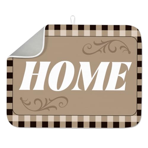 Checkered Dish Drying Mat for Kitchen Counter 18"x24" Home Absorbent Dish Drainer Mat Anti-Slip Quick Dry Heat Resistant Coffee Bar Pad for Table Faucet Sink Coffee Bar Refrigerator - style: Home