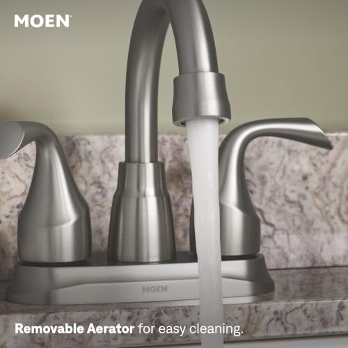 Moen Idora Spot Resist Brushed Nickel Two-Handle Centerset Bathroom Sink Faucet with Drain Assembly, 84115SRN - color: Brushed Nickel, size: 4 Inch Centerset