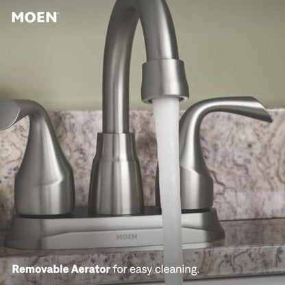 Moen Idora Spot Resist Brushed Nickel Two-Handle Centerset Bathroom Sink Faucet with Drain Assembly, 84115SRN - color: Brushed Nickel, size: 4 Inch Centerset