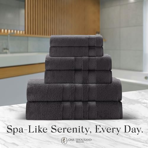 Premium Staple Cotton Bathroom Towel Set - Dark Gray 600 GSM 6-Piece Luxury Bath Towel Set 3 Stripe - 2 Bath Towels, 2 Hand Towels & 2 Washclothes Set - High Absorbent & Quick Dry for Gym, Spa, Hotel - color: Dark Gray - 3 Stripe