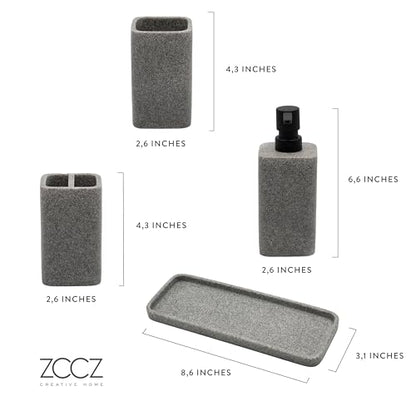 Bathroom Accessory Sets, 4 Pieces Bathroom Accessories Complete Set Vanity Countertop Accessory Set, Includes Lotion Dispenser Soap Pump, Tumbler, Toothbrush Holder and Tray (Grey) - color: Gray