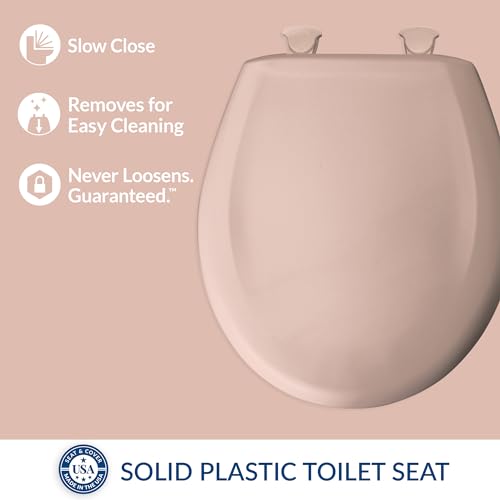 Bemis Classic Colors Slow Close Toilet Seat, Easy Clean Hinges and Durable Plastic Seat, Made in USA, Round, Venetian Pink - color: Venetian Pink, size: Round