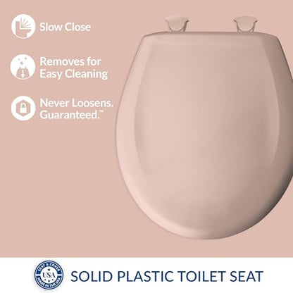 Bemis Classic Colors Slow Close Toilet Seat, Easy Clean Hinges and Durable Plastic Seat, Made in USA, Round, Venetian Pink - color: Venetian Pink, size: Round