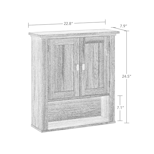 RiverRidge Hayward 2-Door Bathroom Wall Medicine Cabinet, Light Woodgrain | Open Display Shelf, Adjustable Interior Shelf, Laundry Storage, Wall-Mounted Over the Toilet Space-Saving Cabinet - color: Light Woodgrain