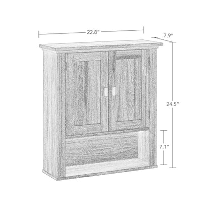 RiverRidge Hayward 2-Door Bathroom Wall Medicine Cabinet, Light Woodgrain | Open Display Shelf, Adjustable Interior Shelf, Laundry Storage, Wall-Mounted Over the Toilet Space-Saving Cabinet - color: Light Woodgrain