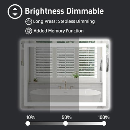 36"x 30" LED Bathroom Mirror with Lights, Smart Dimmable Vanity Mirrors for Wall, Anti-Fog, Dimmable, Backlit + Front Lit, Memory Shatterproof Smart Mirror for Bathroom (Horizontal/Vertical) | Front & Backlit, Memory Function, HD Tempered Glass Vanity Mir