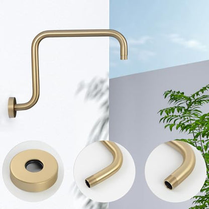 Shower Extension Arm, S shaped shower arm with Flange,Stainless Steel 13 Inch High Rise Shower Head Extender Arm,Brushed Gold,10Z4MK - color: Brushed Gold, style: S Shaped