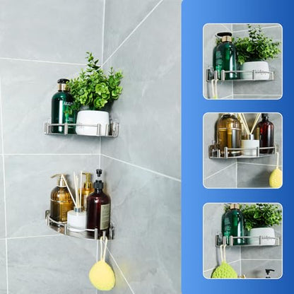 Shower Caddy Corner(1 Pack), 304 Stainless Steel,Integrated molding, High Weight Capacity,Wall mounted Bathroom Shelves with nail free adhesive, Suit for storage racks in bathrooms,Kitchens - size: 1Pack