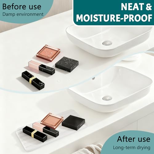2-Pc Diatomite Coaster Set with Non-Slip Pads & Sandpaper, Quick-Dry Absorbent Mat for Sink & Stone Soap Tray, Suitable for Kitchen Countertops, Bathroom Scenarios - White