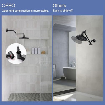 OFFO Shower Head Extension Arm, 6 in Shower Extension Arm with Locking Nut, Adjustable Height and Angle, Universal G1/2 Connector for Fixed and Handheld ShowerHead, Matte Black - color: Matte Black, style: 6 in