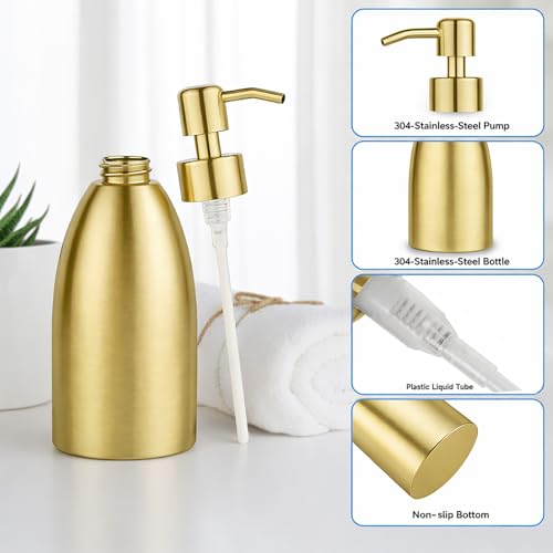 304 Stainless Steel Soap Dispenser 16oz Rust-Proof Liquid Soap Pump Bottle for Kitchen or Bathroom Countertop Hand Dish Lotion Leak-Proof (Matte Gold) - color: Matte Gold