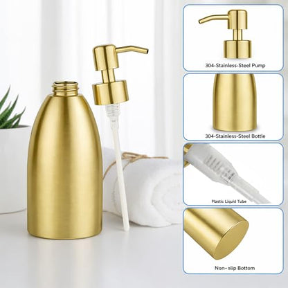 304 Stainless Steel Soap Dispenser 16oz Rust-Proof Liquid Soap Pump Bottle for Kitchen or Bathroom Countertop Hand Dish Lotion Leak-Proof (Matte Gold) - color: Matte Gold
