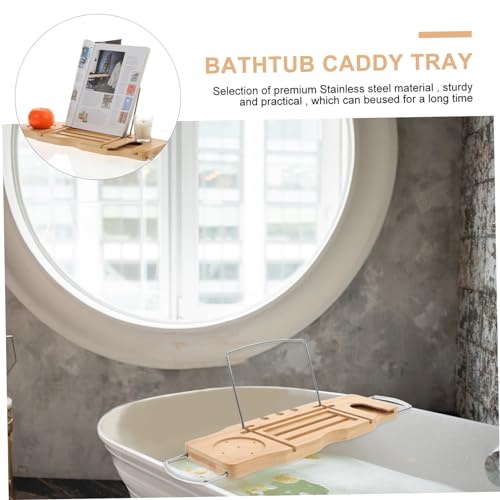 Happyyami Bamboo Bathtub Shelf Expandable Tub Tray Bath Tray for Bathroom Organization