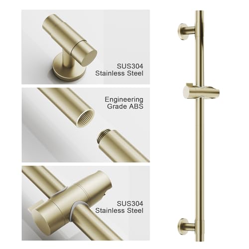 Shower Slide Bar Handheld Shower Head with Hose, 5-Function Hand Shower with Wall Mount，shower slide bar,adjustable height shower head (A-round, Brushed Gold) - color: Brushed Gold