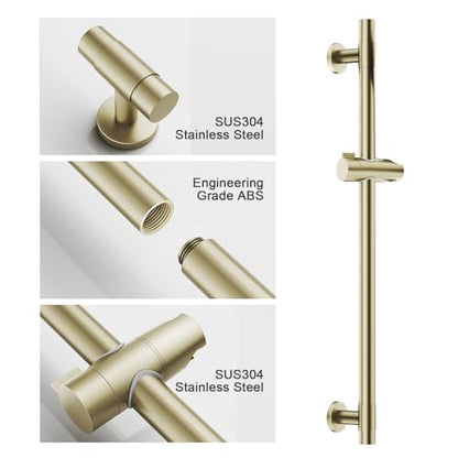 Shower Slide Bar Handheld Shower Head with Hose, 5-Function Hand Shower with Wall Mount，shower slide bar,adjustable height shower head (A-round, Brushed Gold) - color: Brushed Gold