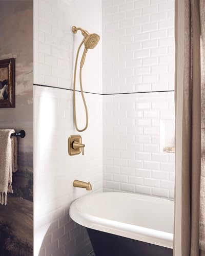 Moen Ronan Bronzed Gold Single-Handle Modern Tub and Shower Faucet with Square Handheld Rain Shower Spray Head Featuring Magnetix, Valve Included, 82022BZG - color: Bronzed Gold, style: Square Showerhead