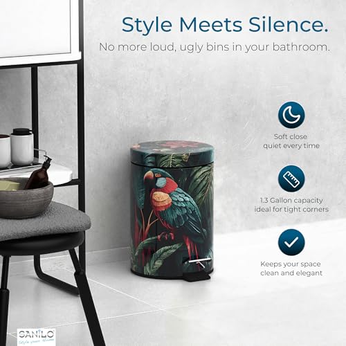 Sanilo Small Bathroom Trash Can with Lid [1.3 Gallon] - Lidded Tiny Trashcan for Garbage - Mini Metal Bin with Soft Closing Mechanism - Bath Room Accessoire Wastebin with Inner Bucket (Exotic) - color: Exotic