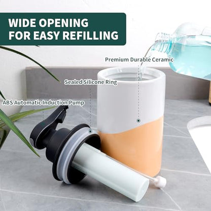 BosilunLife Automatic Soap Dispenser Ceramic Hand Free Soap Dispenser with Waterproof Pump Rechargeable Smart Electric Soap Lotion Dispenser Touchless for Kitchen Bathroom (White-Orange, Foam Pump) - color: White-orange(foam)
