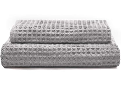 Lavien Home, 100% Cotton Waffle Weave Towels, Highly Absorbent, Quick Drying and Soft Textured (Gray, Bath Towel Set (2pc))