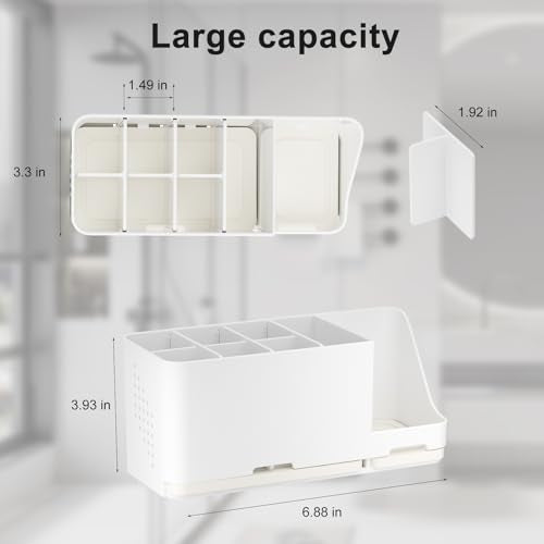 Bathroom Countertop Organizer with Water Absorbent Diatomite,8 Slots Bathroom Toothbrush Holder with Adjustable Dividers,Bathroom Sink Organizer Countertop (White) - color: White