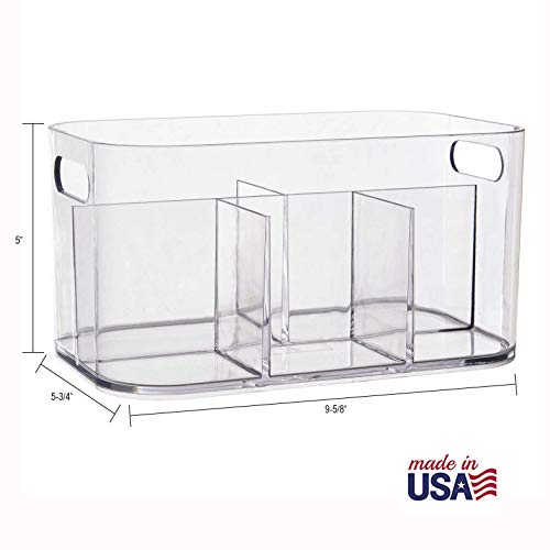 STORi Bliss 5-Compartment Plastic Cosmetics Storage Organizer | Clear | Rectangular Divided Makeup Bin & Vanity Caddy with Pass-Through Handles | Round Corner Design | Made in USA - size: 1 Pack