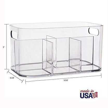 STORi Bliss 5-Compartment Plastic Cosmetics Storage Organizer | Clear | Rectangular Divided Makeup Bin & Vanity Caddy with Pass-Through Handles | Round Corner Design | Made in USA - size: 1 Pack