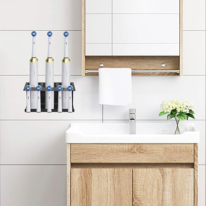 Toothbrush Holders Wall Mounted Electric Toothbrush Holder Stainless Steel Tooth Brushing Holder Electric Tooth Brush Head Holder Toothpaste Holder Organizer Storage for Bathroom (Black)