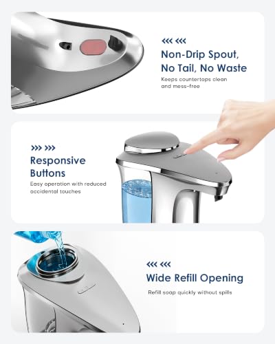 Automatic Soap Dispenser,17oz/500ml Touchless Dish Soap Dispenser | Metallic Finish,With Infrared Sensor, 5 Adjustable Soap Levels, Battery Operated, Perfect For Kitchen Bathroom Countertop