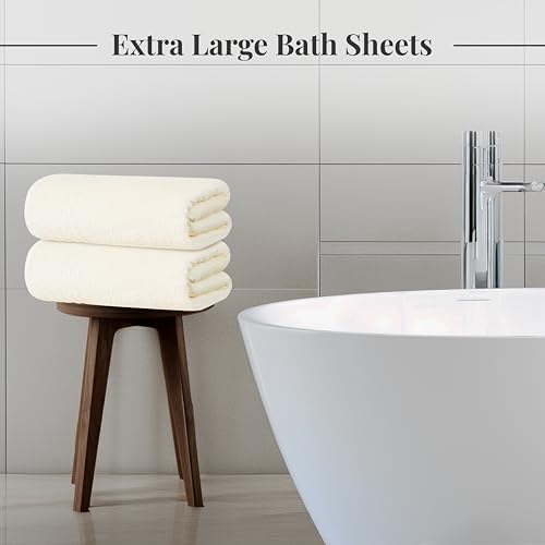 2 Piece Extra Large Bath Sheets 35 x 70 Inches, Cream | 100% Cotton, Larger & Lighter Weight, Quicker to Dry, Super Soft & Absorbent, Oversized Bath Towels - color: Cream