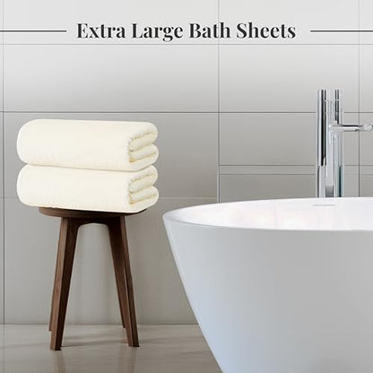 2 Piece Extra Large Bath Sheets 35 x 70 Inches, Cream | 100% Cotton, Larger & Lighter Weight, Quicker to Dry, Super Soft & Absorbent, Oversized Bath Towels - color: Cream