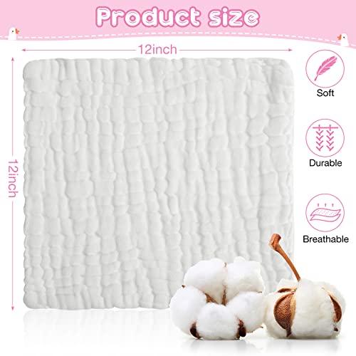 20 Pcs Baby Muslin Washcloth 12 x 12 Inch 100% Cotton Soft and Absorbent Muslin Washcloth Burp Cloth Wipe Newborn Face Towel for Baby Boy Girl Sensitive Skin(White) - color: White