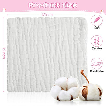 20 Pcs Baby Muslin Washcloth 12 x 12 Inch 100% Cotton Soft and Absorbent Muslin Washcloth Burp Cloth Wipe Newborn Face Towel for Baby Boy Girl Sensitive Skin(White) - color: White
