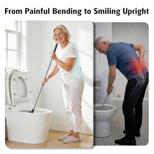 Toilet Bowl Brush with Long Handle, 23-42inch Adjustable 4-Section Aluminum Pole, Durable Nylon Bristles, No Bending Bathroom Cleaning Brush for Seniors, Pregnant Women, Back Pain Sufferers, Janitors