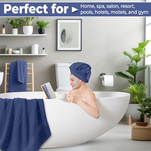 QUBA LINEN Pack of 8 Towels Set, 2 Large Bath Towels, 2 Hand Towels, 4 Wash Cloths, 100% Cotton, Lighter Weight, Quicker to Dry, Super Absorbent, Perfect for Bathroom (Navy) - color: Navy