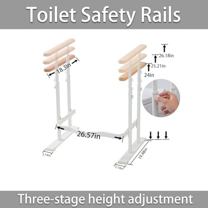 Toilet Safety Rails for Seniors - Toilet Safety Frame with Dual Pillars, Waterproof Nighttime Reflective Base, 3-Speed Height Adjustment (White, Double Pillar) - color: White