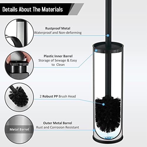 BGL Stainless Steel Toilet Brush with Holder, 2 Black Bristle Heads - color: Matte Black